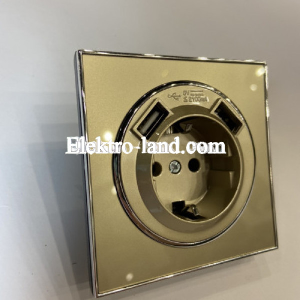 Розетка одинарная с  заземлением и USB RIGHT HAUSEN Laura золото